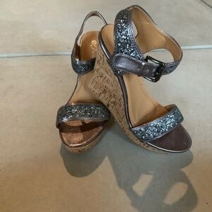 Forever Wedge Sandals Glitter Metallic Gunmetal